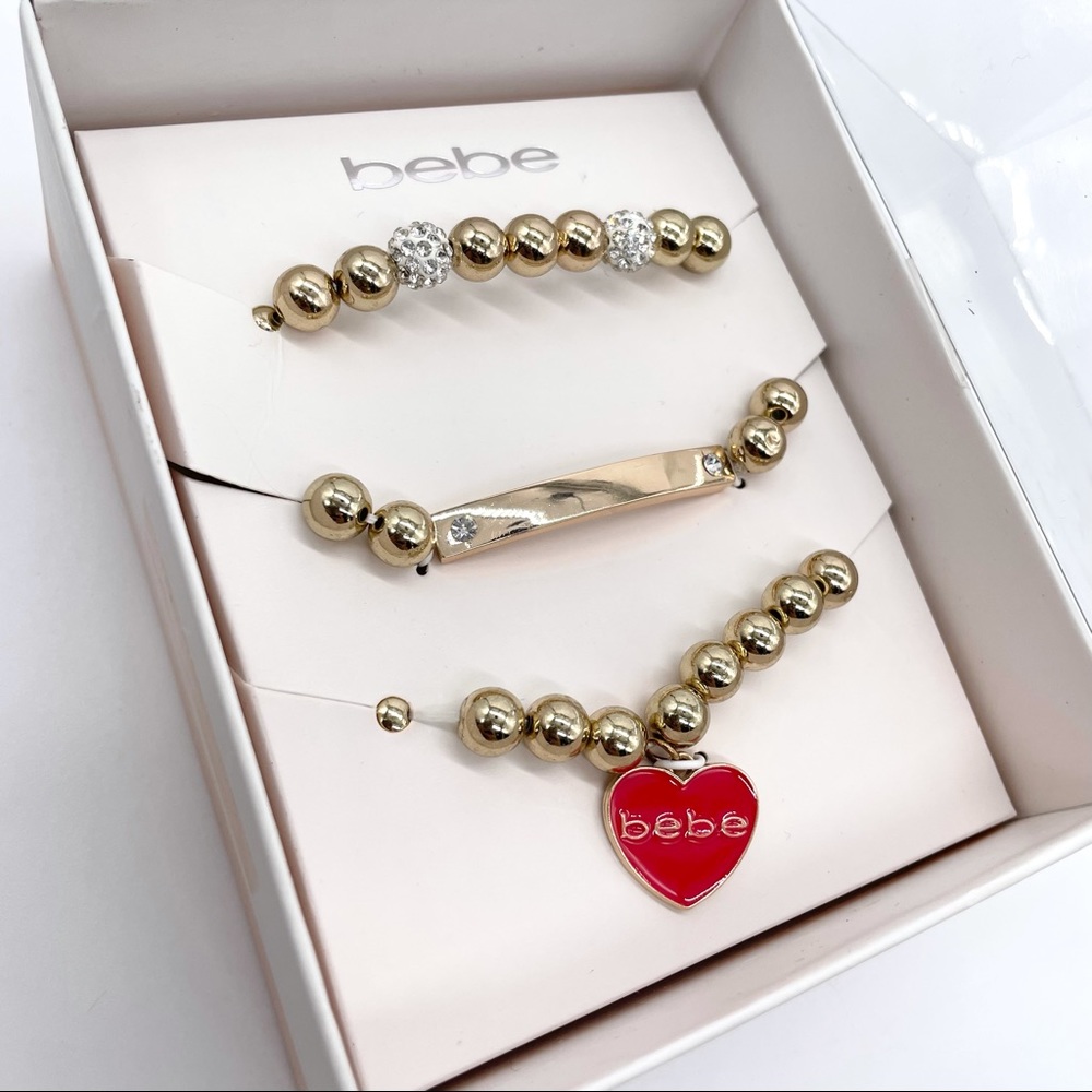 Bebe Women’s Costume Jewelry Gold Plated Beaded Charm Bracelets Set